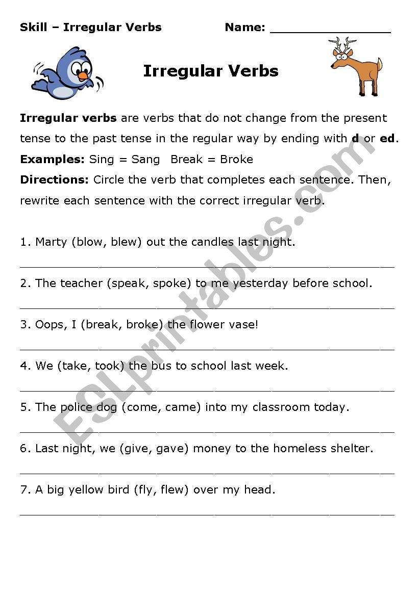 Irregular verbs worksheet