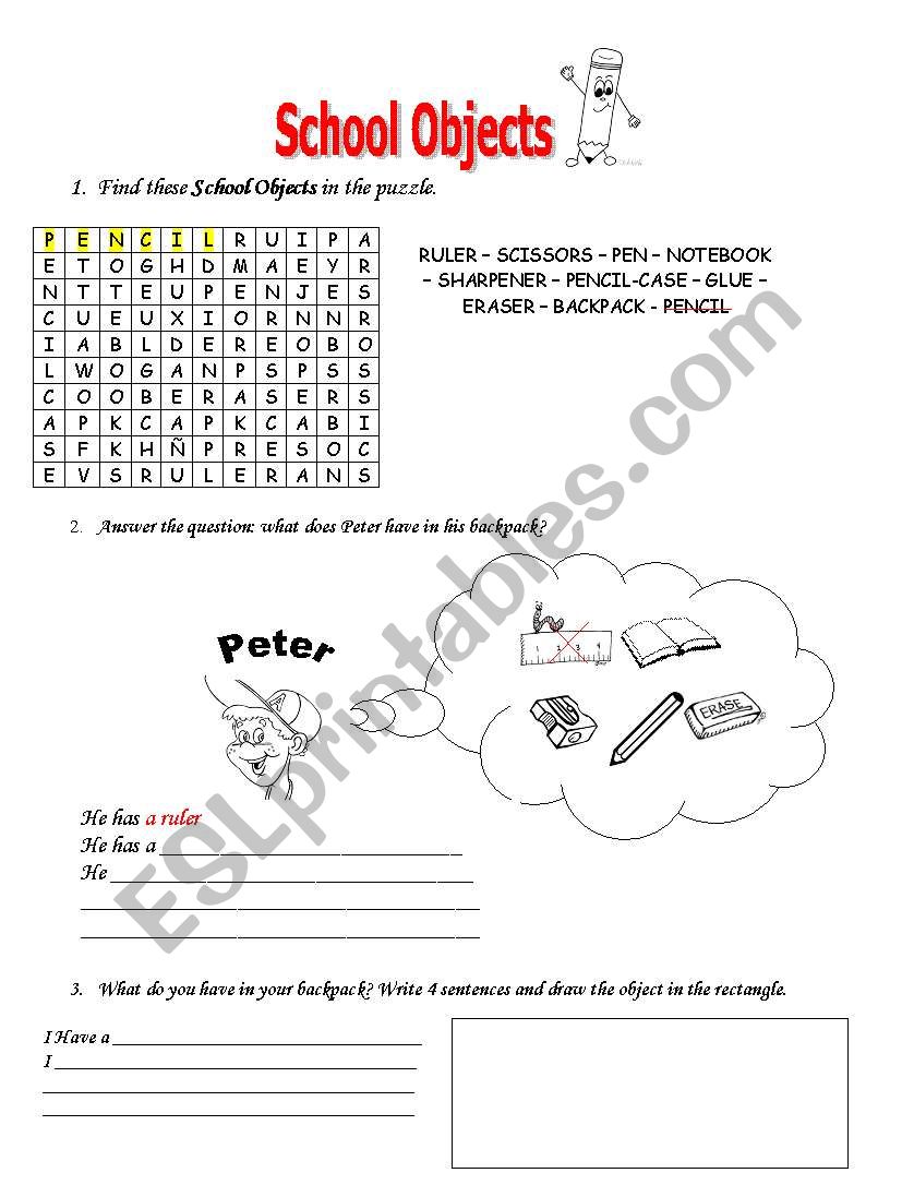 School objects worksheet