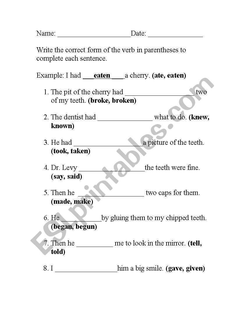 irregular verb practice worksheet