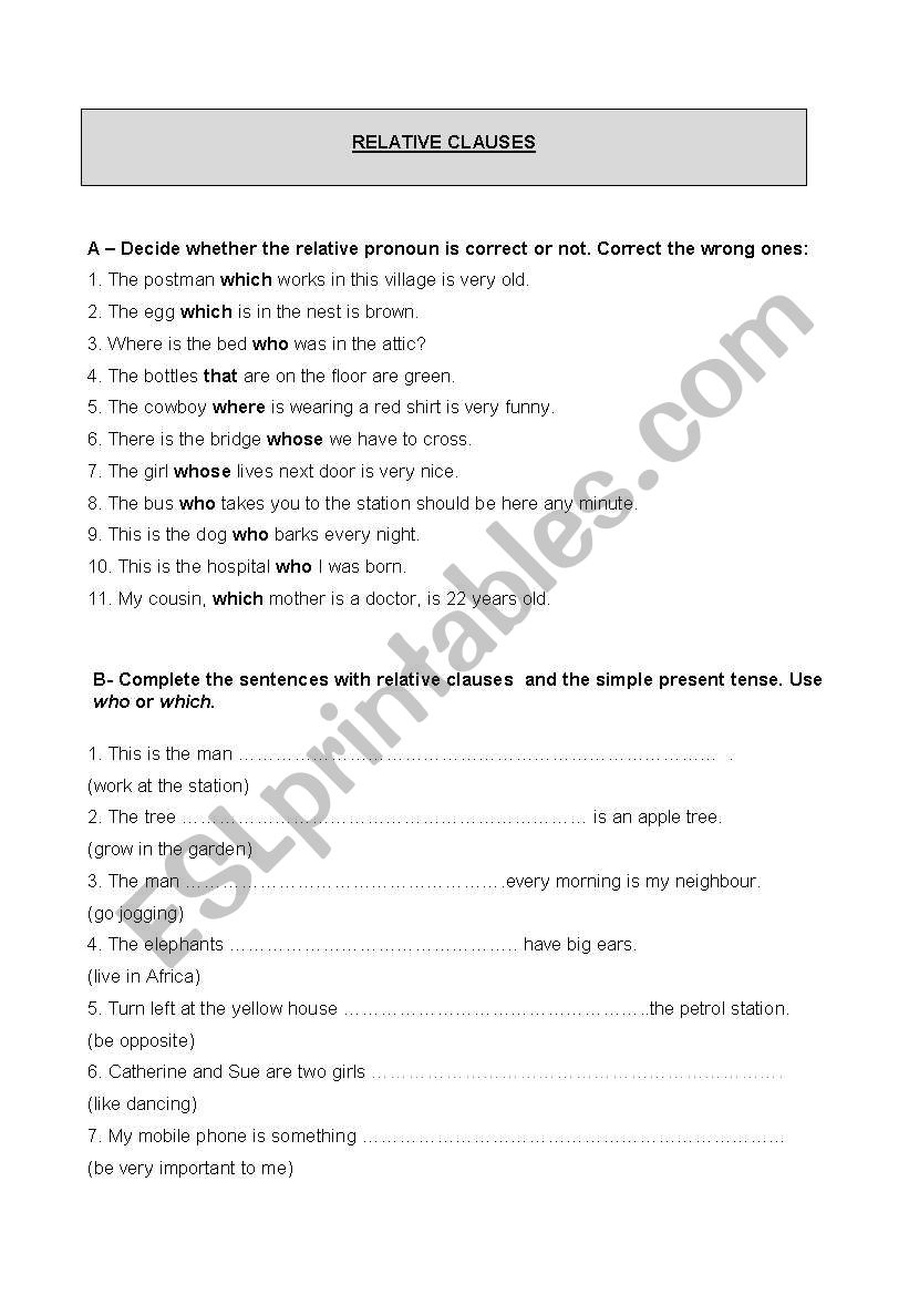 Relative Clauses worksheet