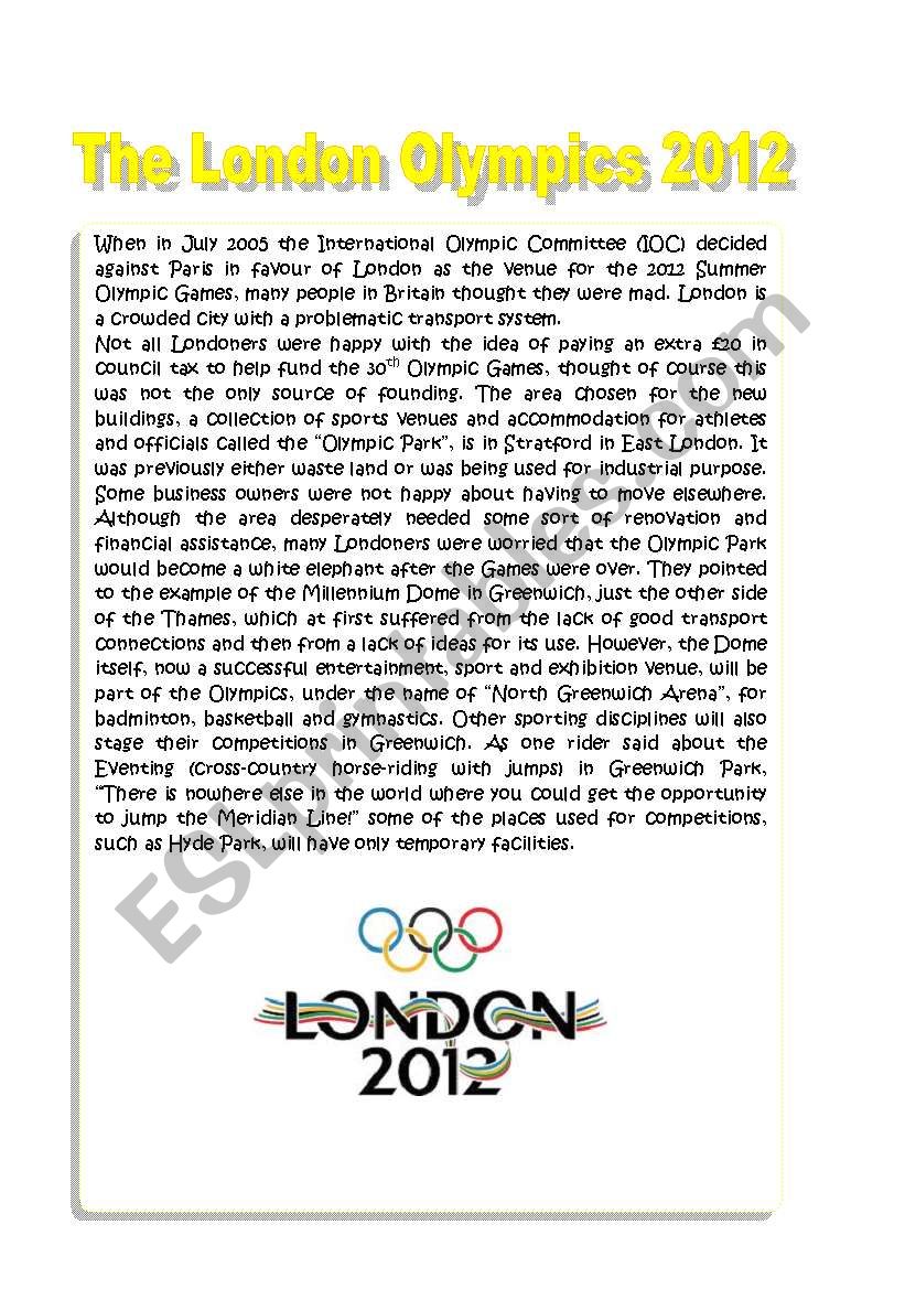 The London Olympics 2012 worksheet