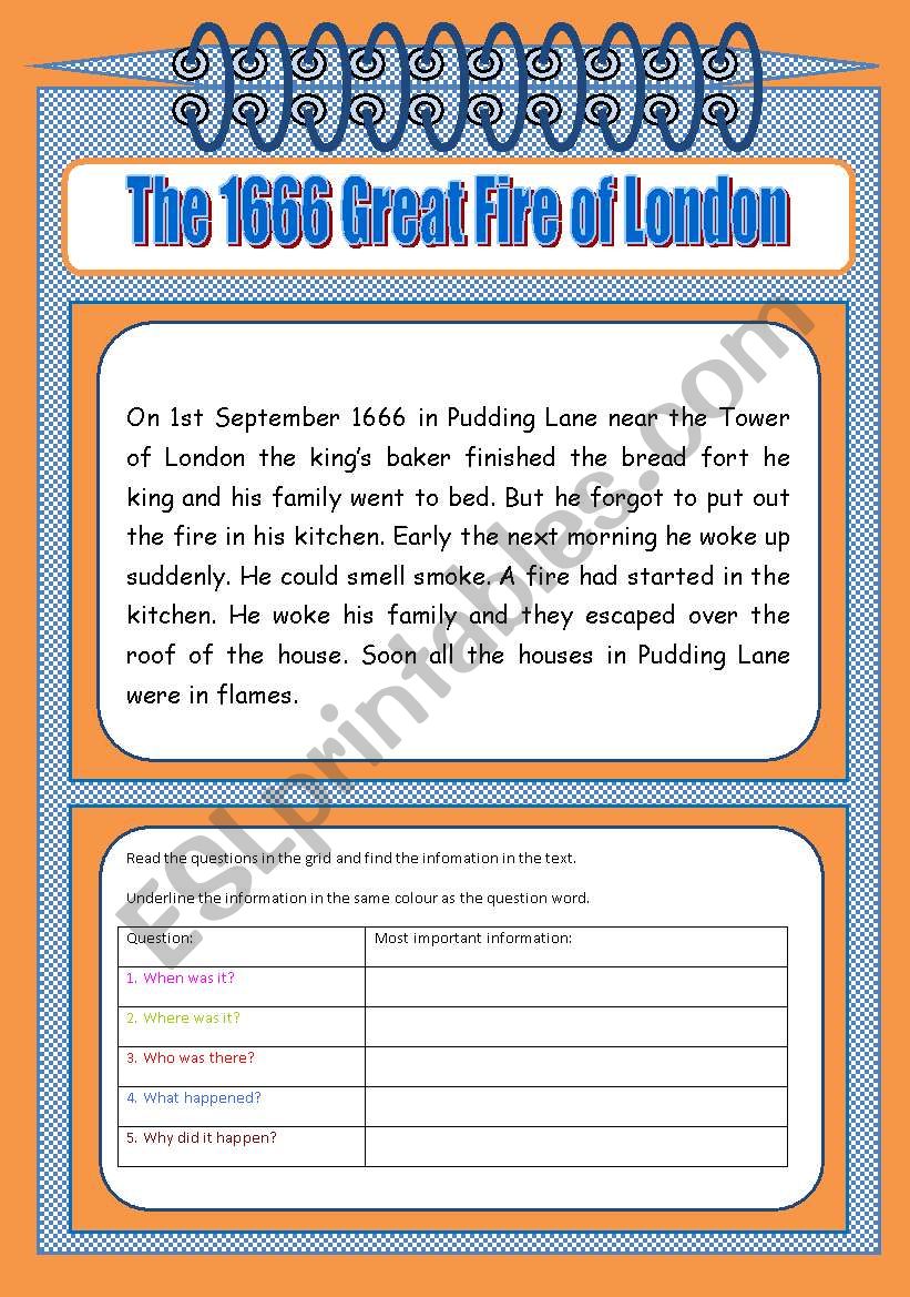 The Great Fire of London worksheet