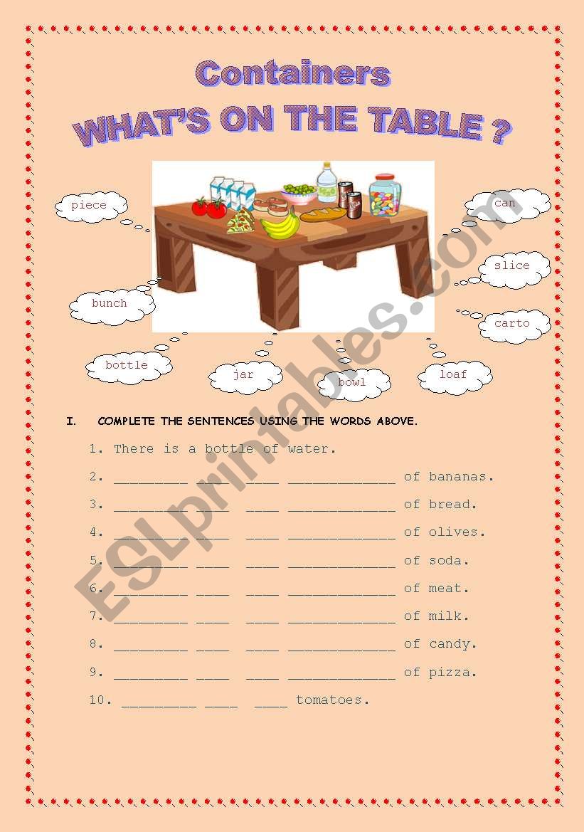 Uncountable nouns - Containers