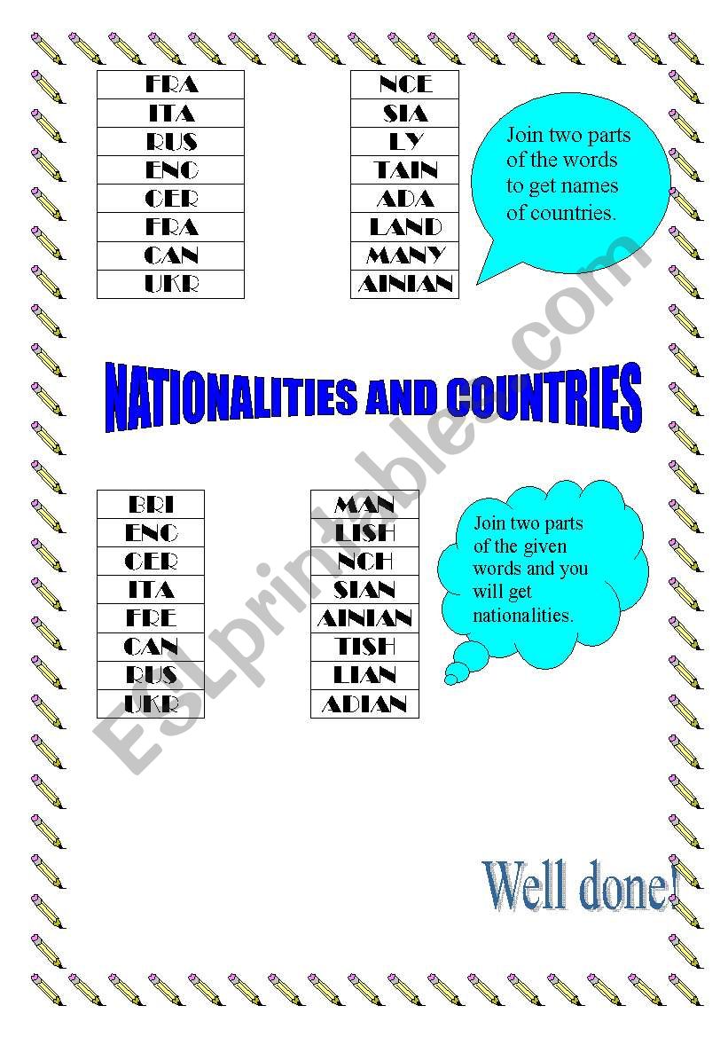 Countries and Nationalities worksheet