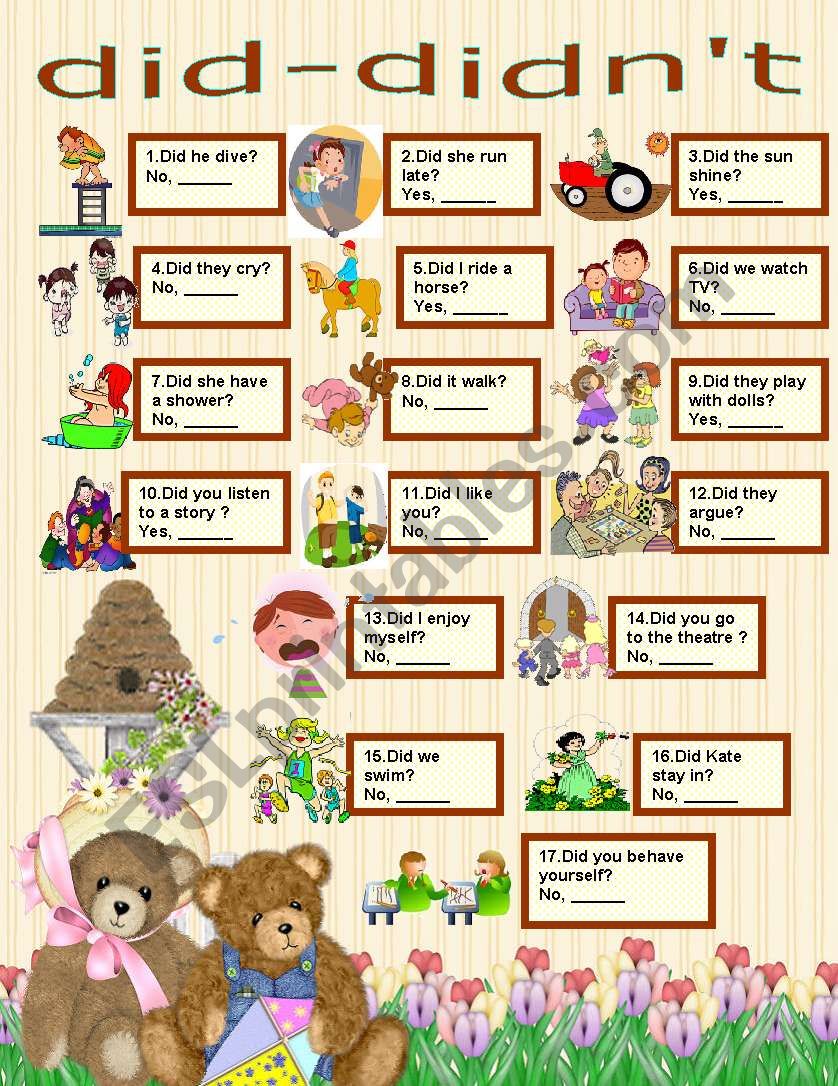 did-didnÂ´t worksheet