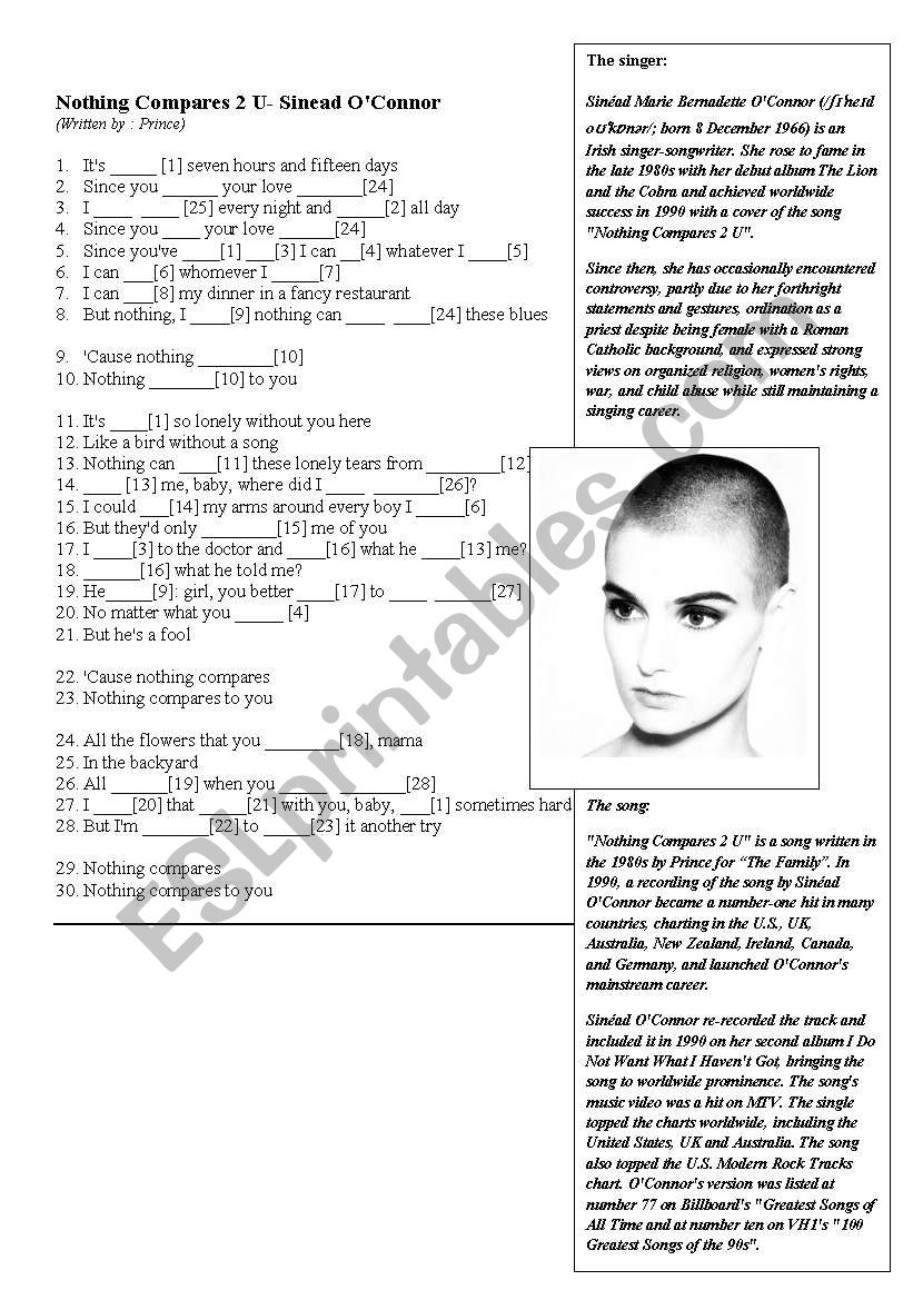 Nothing compares 2 U worksheet