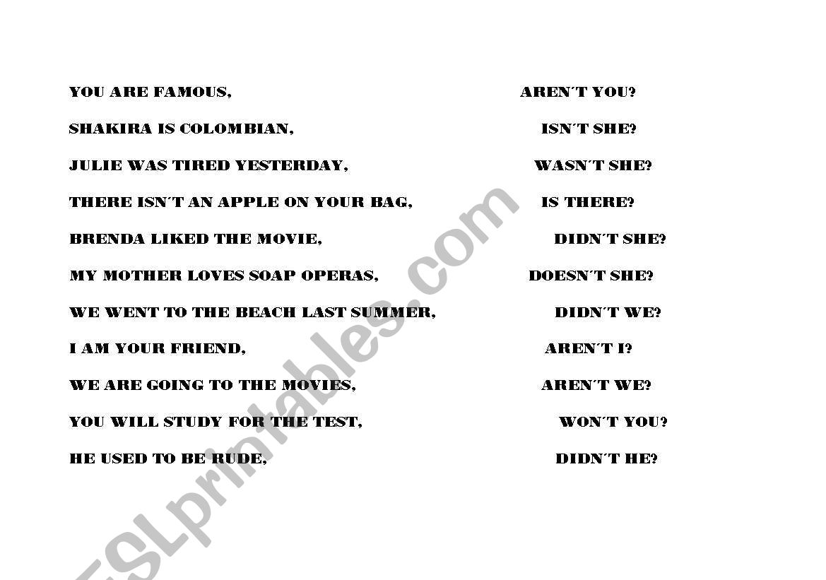 Tag Question worksheet