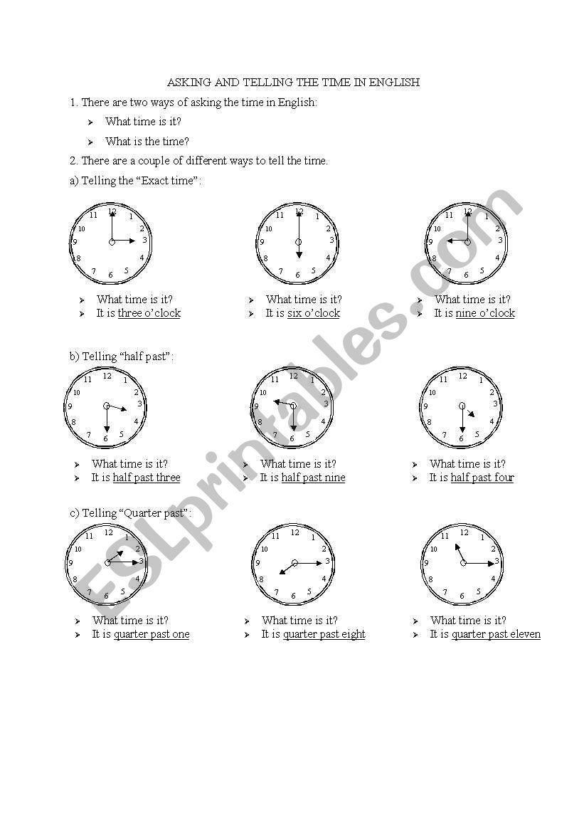 telling the time worksheet