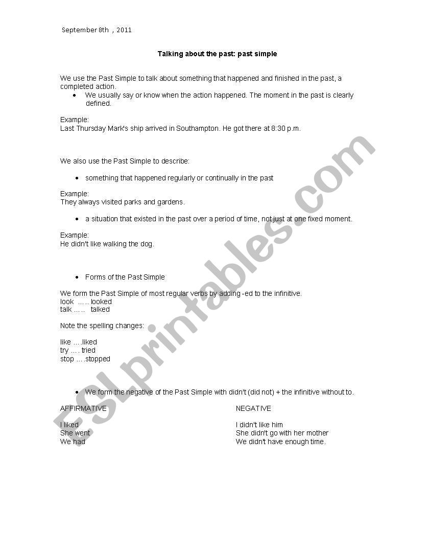 simple past worksheet