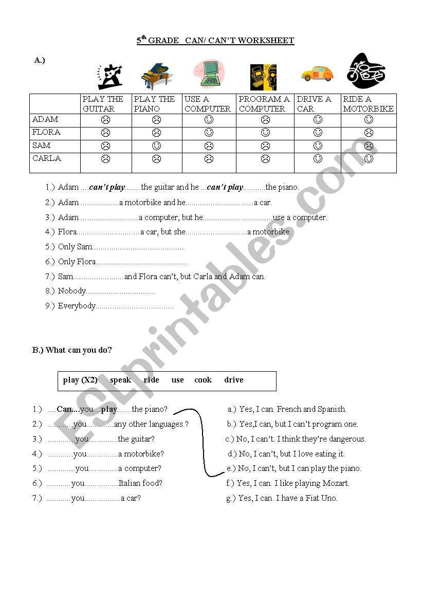 can/cant worksheet