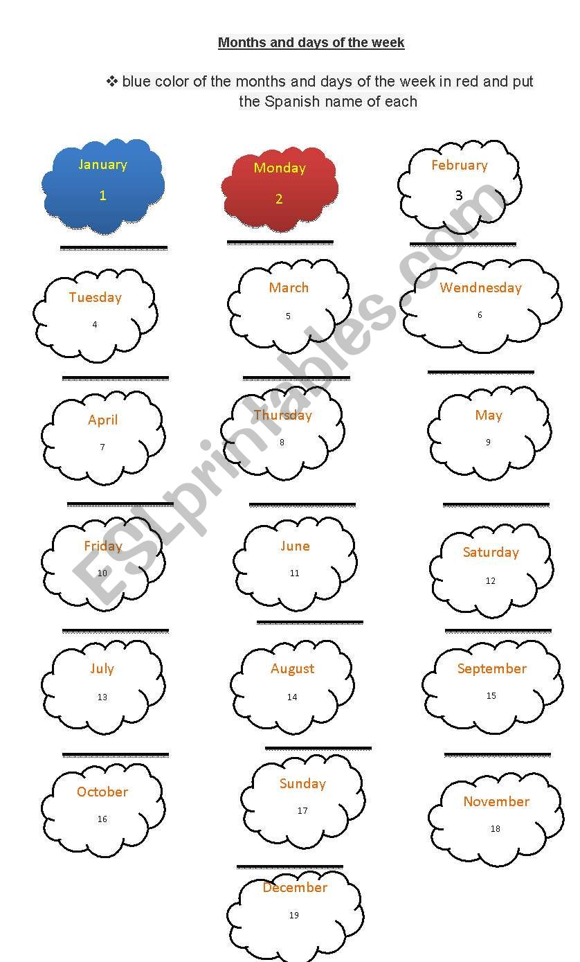 Months and days of the week worksheet