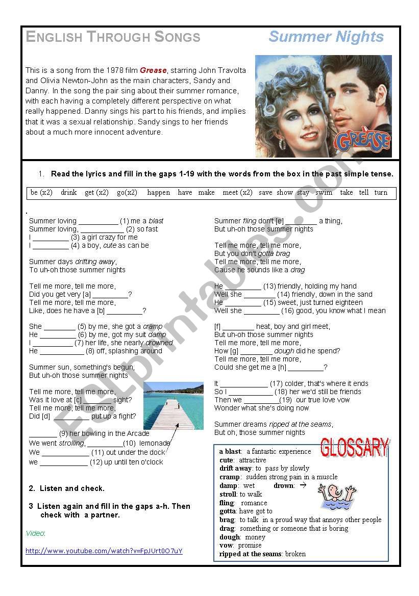 English through songs 1 worksheet