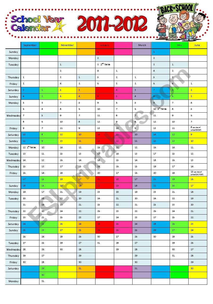 School year calendar 2011-2012