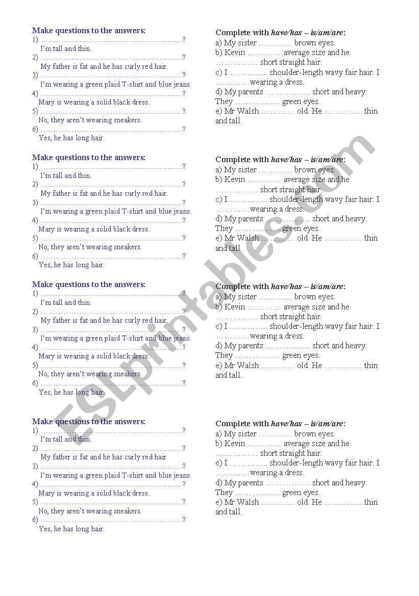 DESCRIBING PEOPLE  questions and verb to be or have