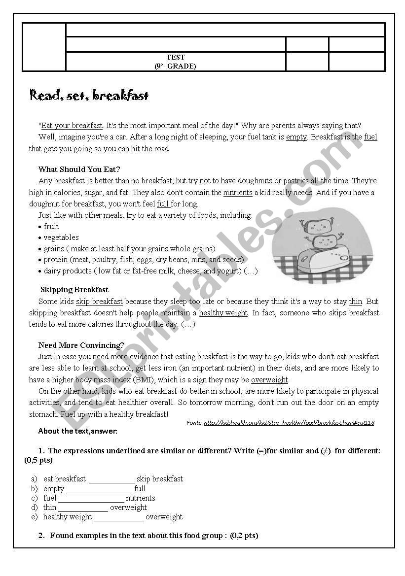 Test 9 th grade -COUNTABLE AND UNCONTABLE