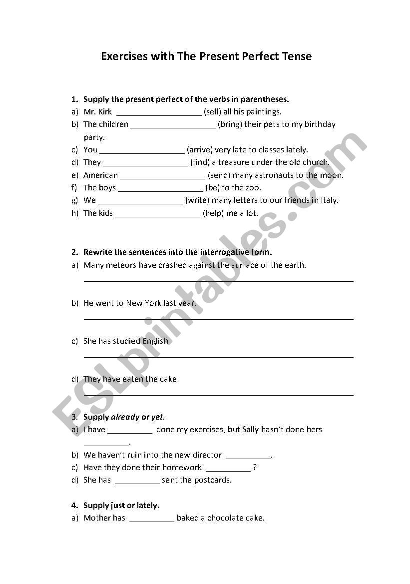 Exercises with the Present Perfect Tense ( Two Pages)