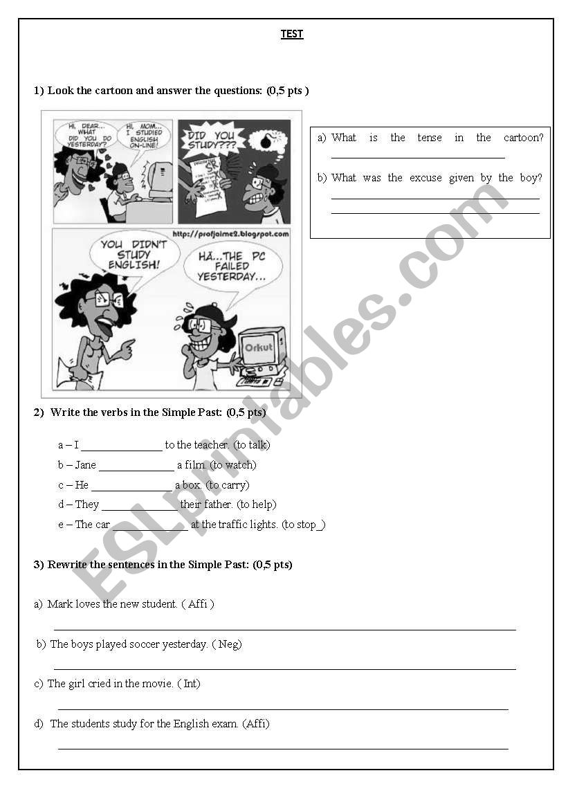 test 8 th grade -simple past worksheet