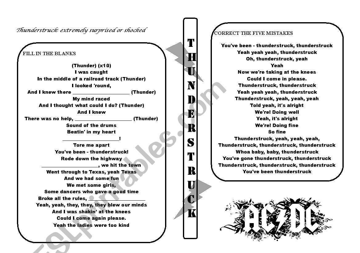 Song: Thunderstruck by AC/DC worksheet