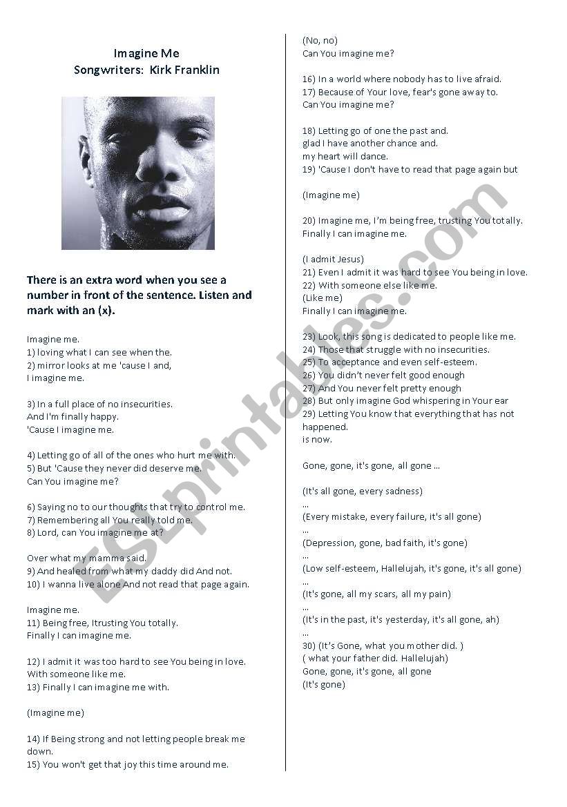 Imagine me - Kirk Franklin worksheet