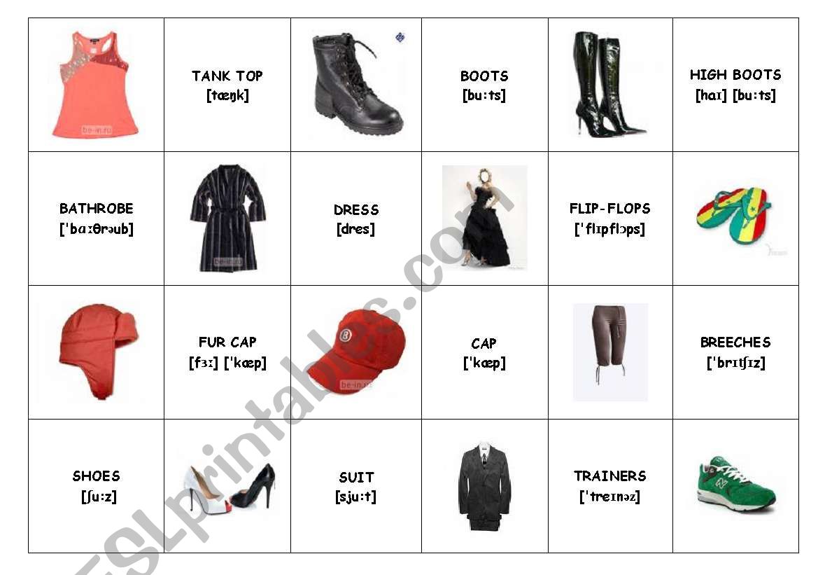 Clothes Flashcards worksheet