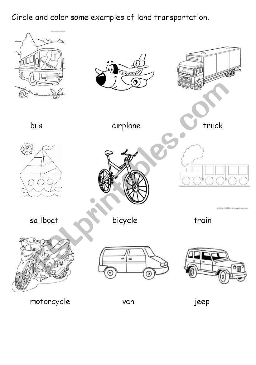 Land Transportation Worksheet worksheet