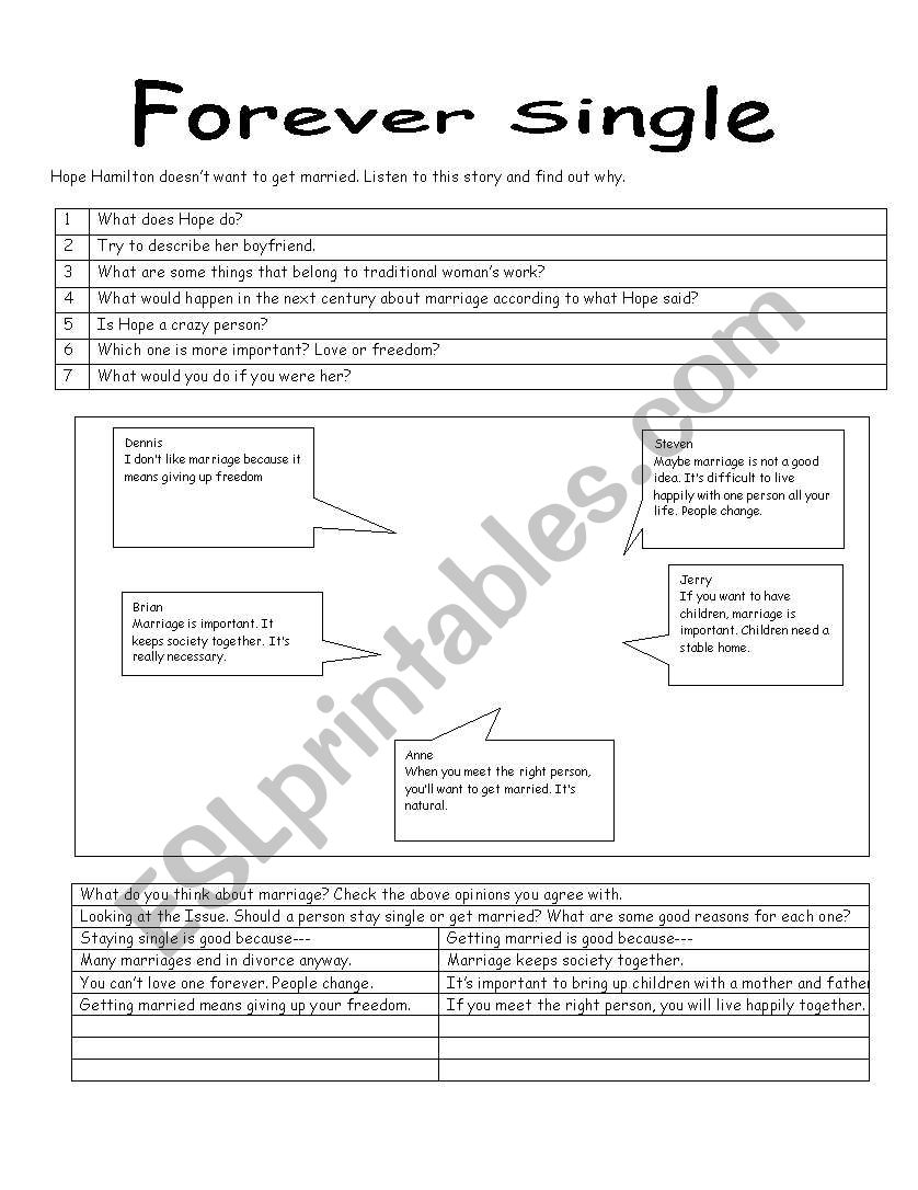 forever single worksheet