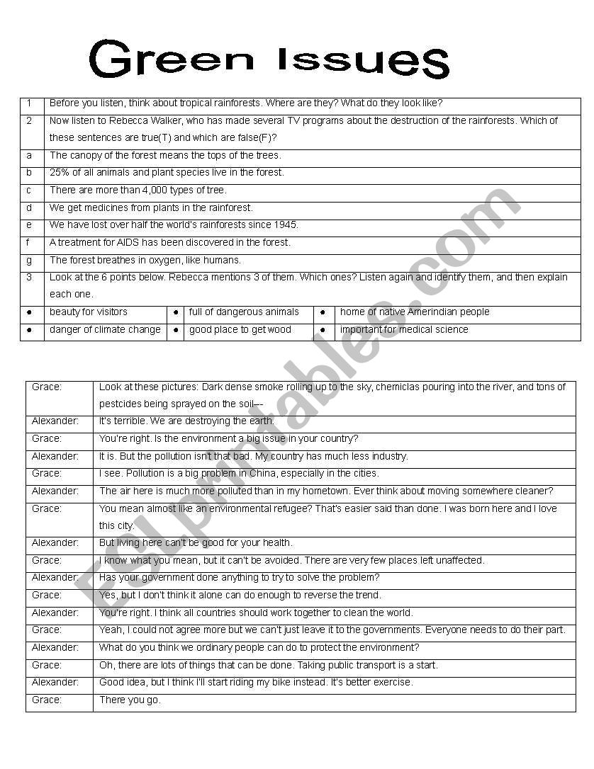 Green issuus worksheet