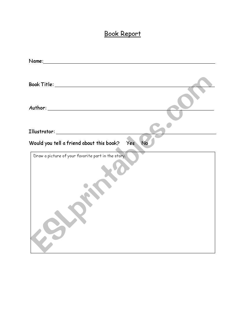 Book Report  worksheet