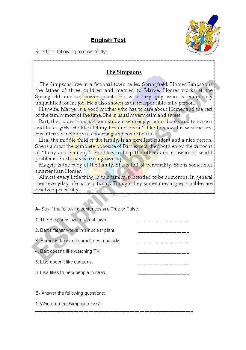 The Simpsons worksheet