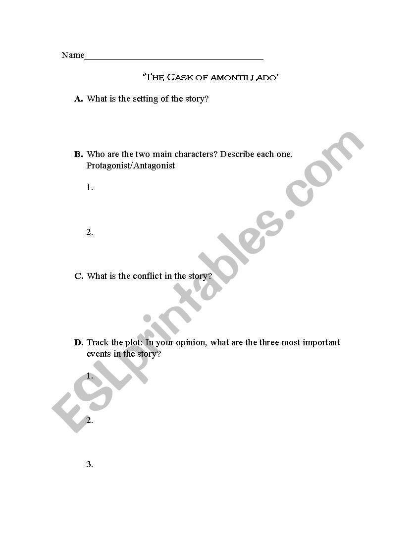 The Cask of Amontillado worksheet