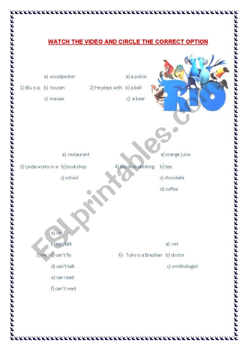 Rio (video worksheet) worksheet