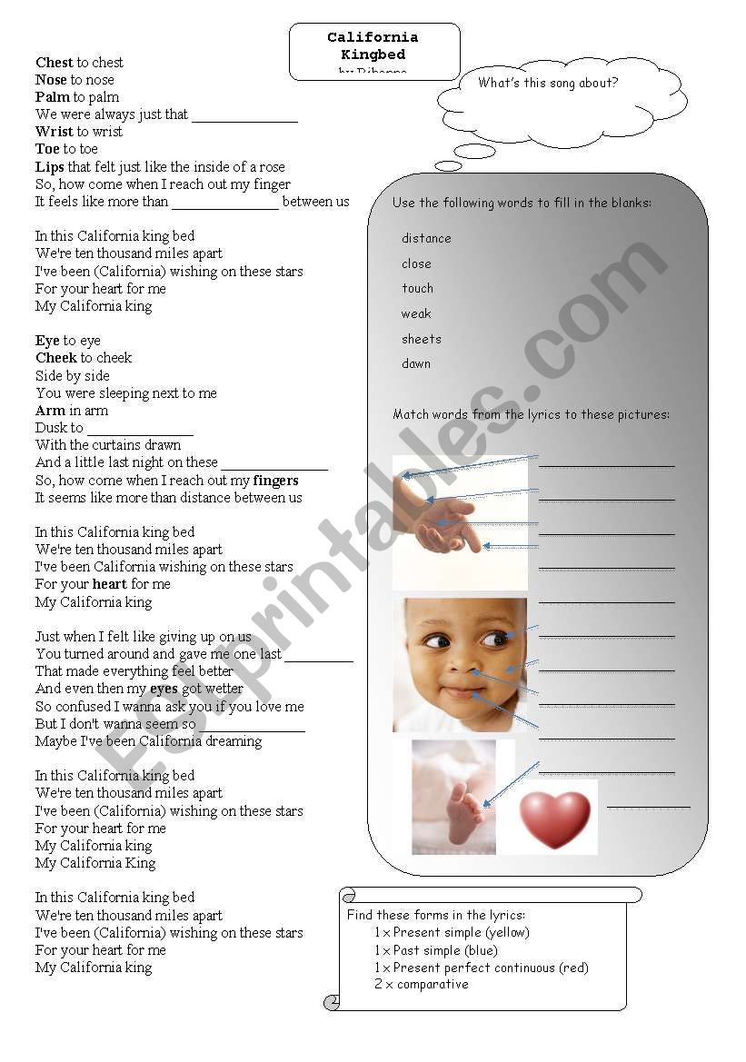 Song worksheet: California Kingbed by Rihanna