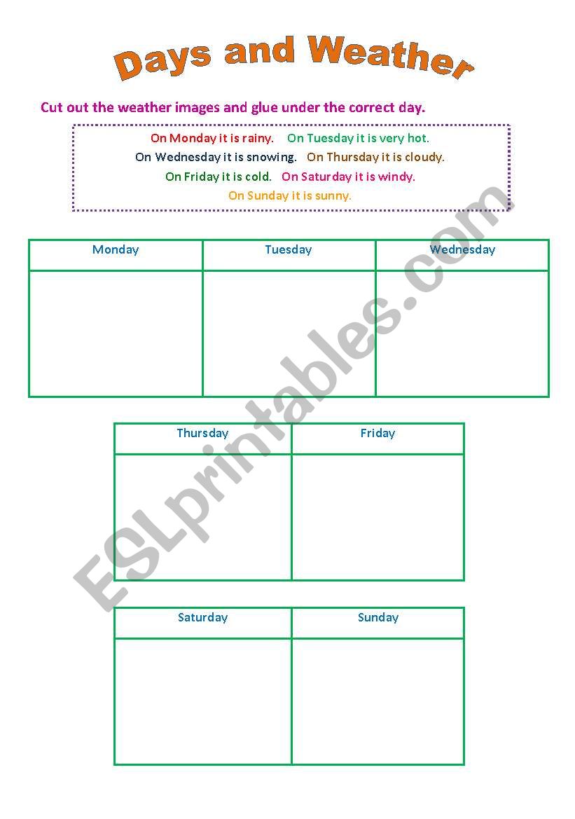 Days and Weather matching worksheet