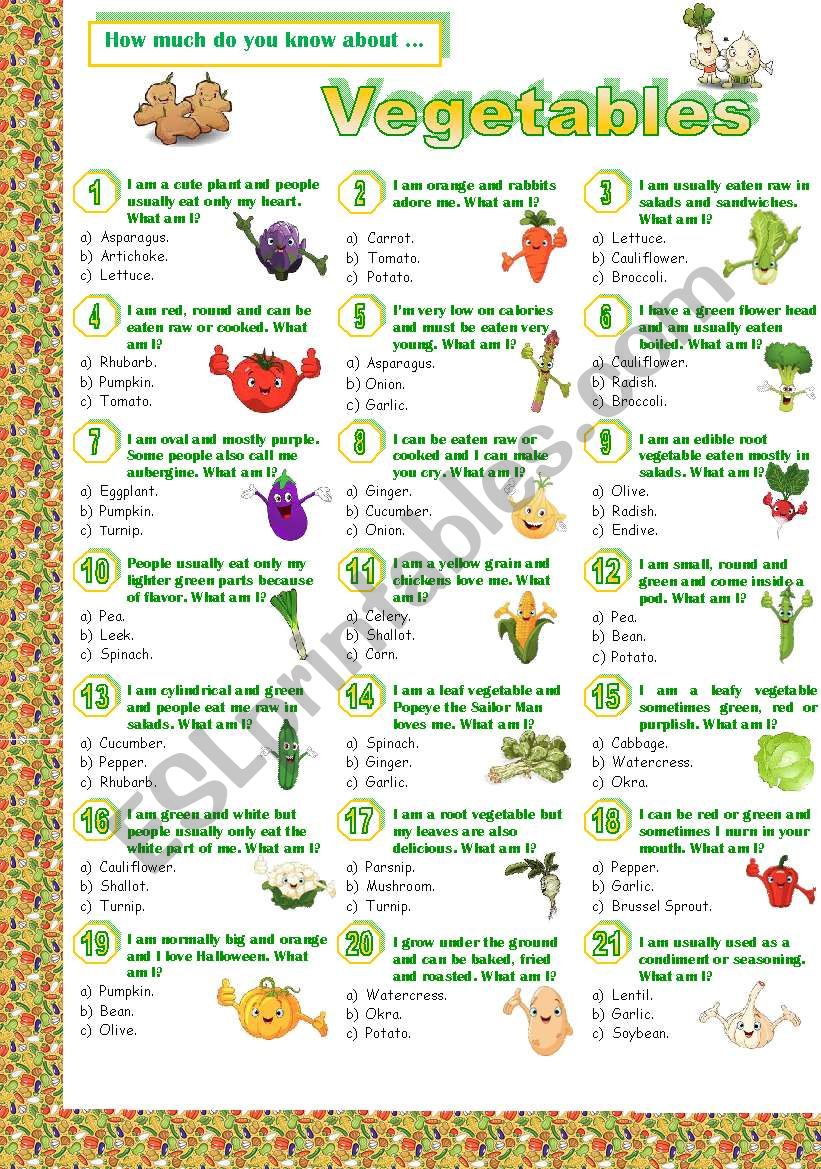 Vegetables Quiz Esl Worksheet By Jayce