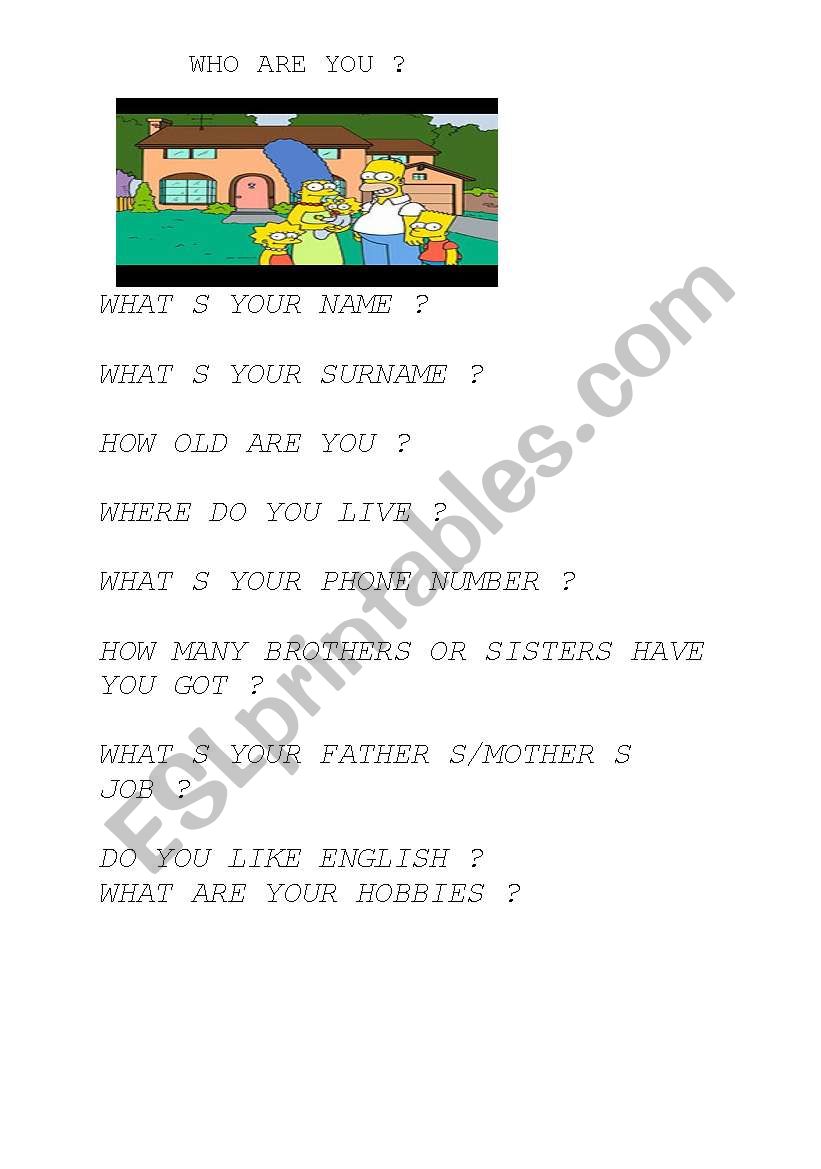 who are you? worksheet