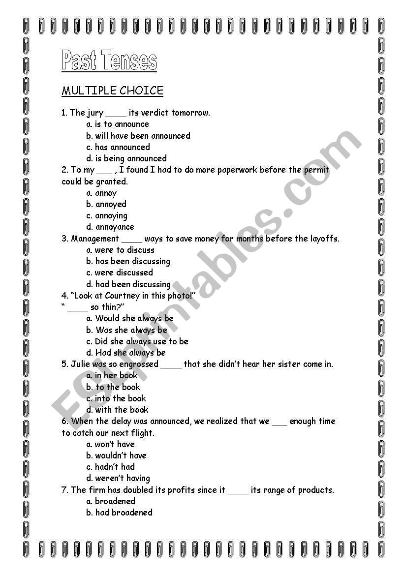 Past tenses worksheet