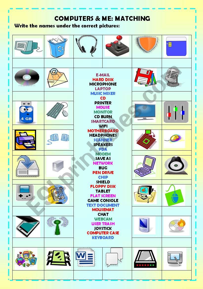 Computers & Me: matching worksheet