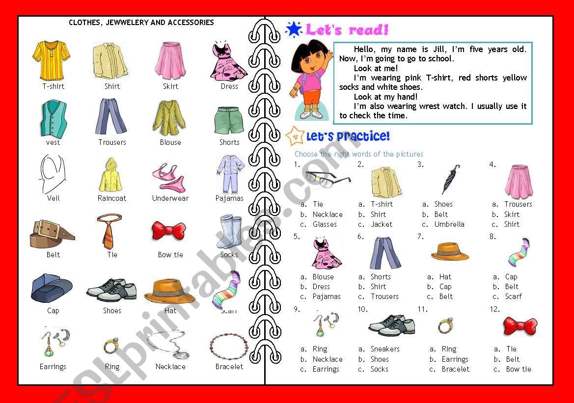 CLOTHES/ READING ACTIVITY / MULTIPLE CHOICE editable