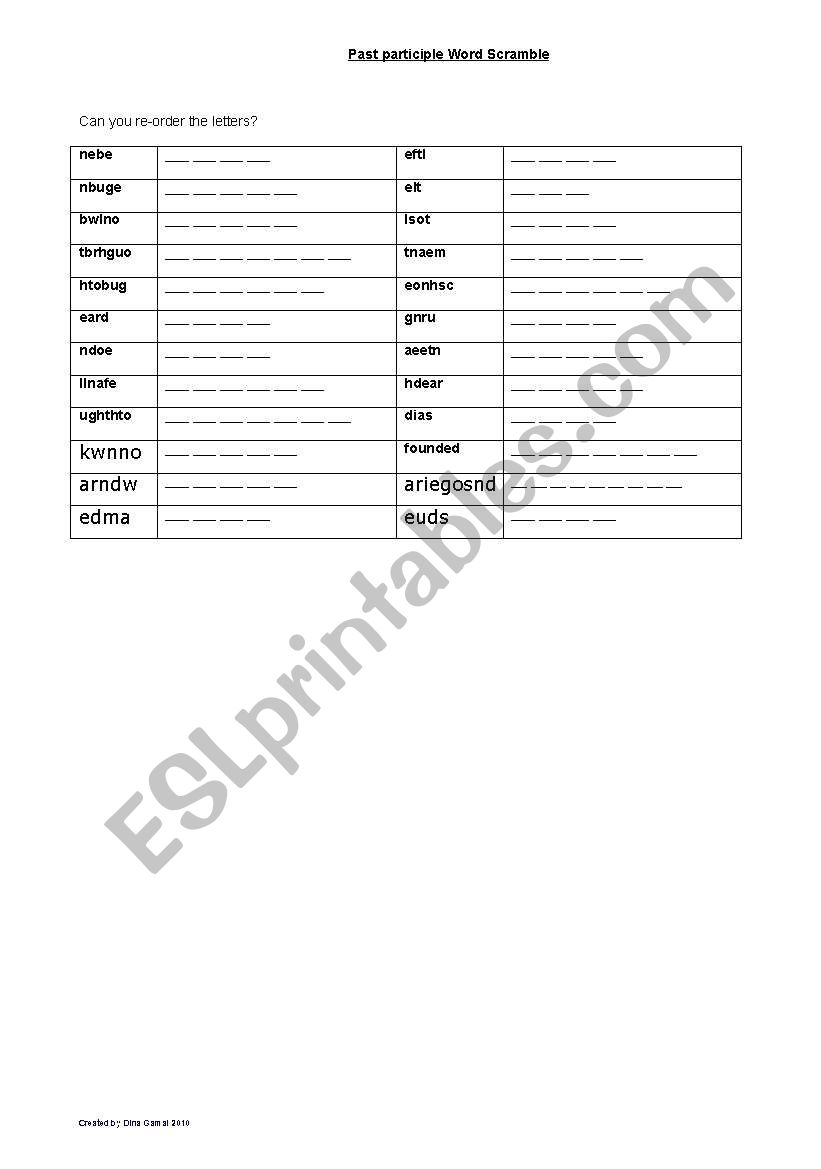 Past participle worksheet