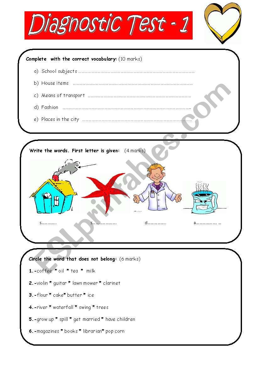 DIAGNOSTIC TEST-1 worksheet