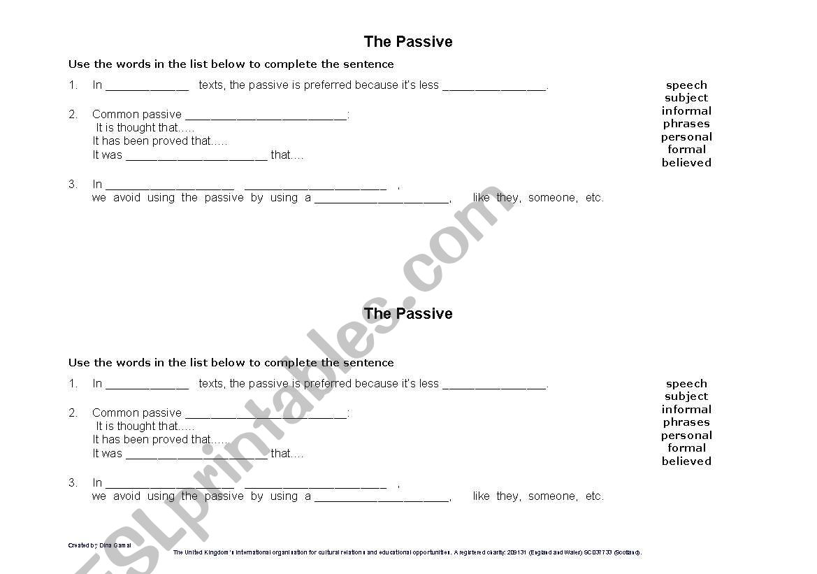 The Passive worksheet