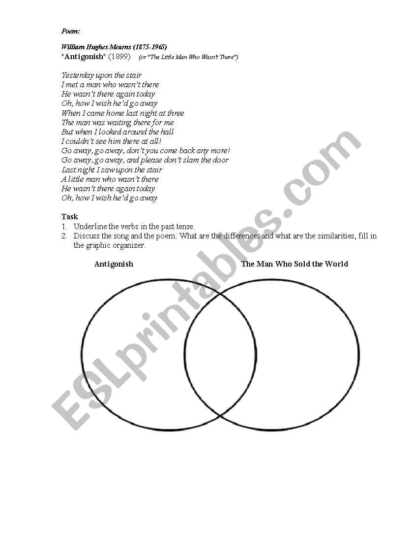 Song The man who sold the world worksheet