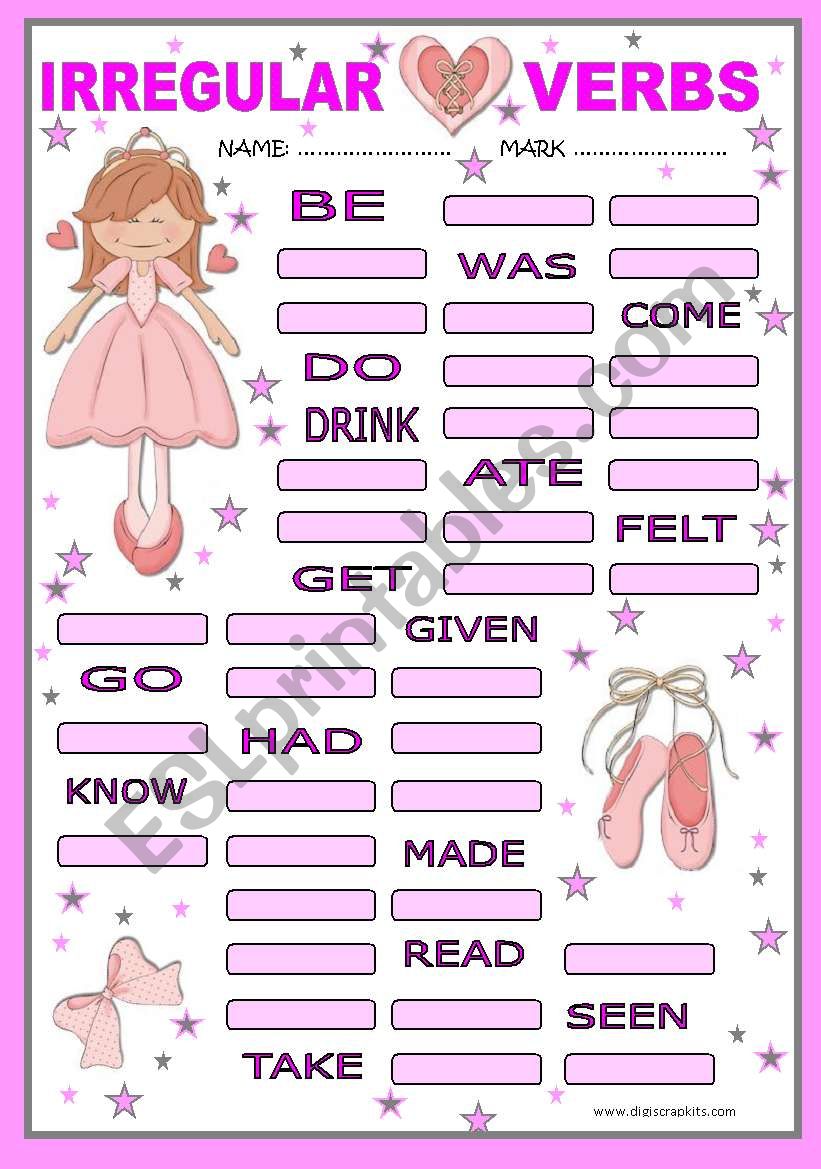 Irregular verbs test for girls