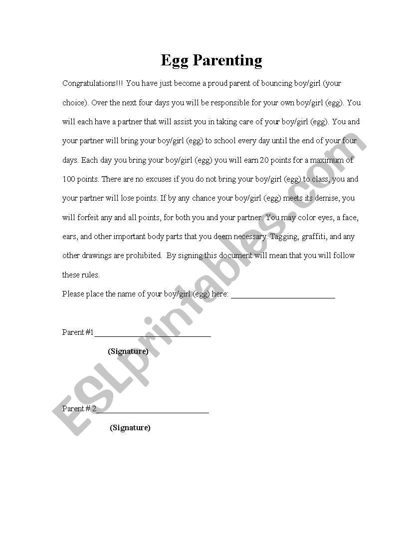 Egg PArenting  worksheet