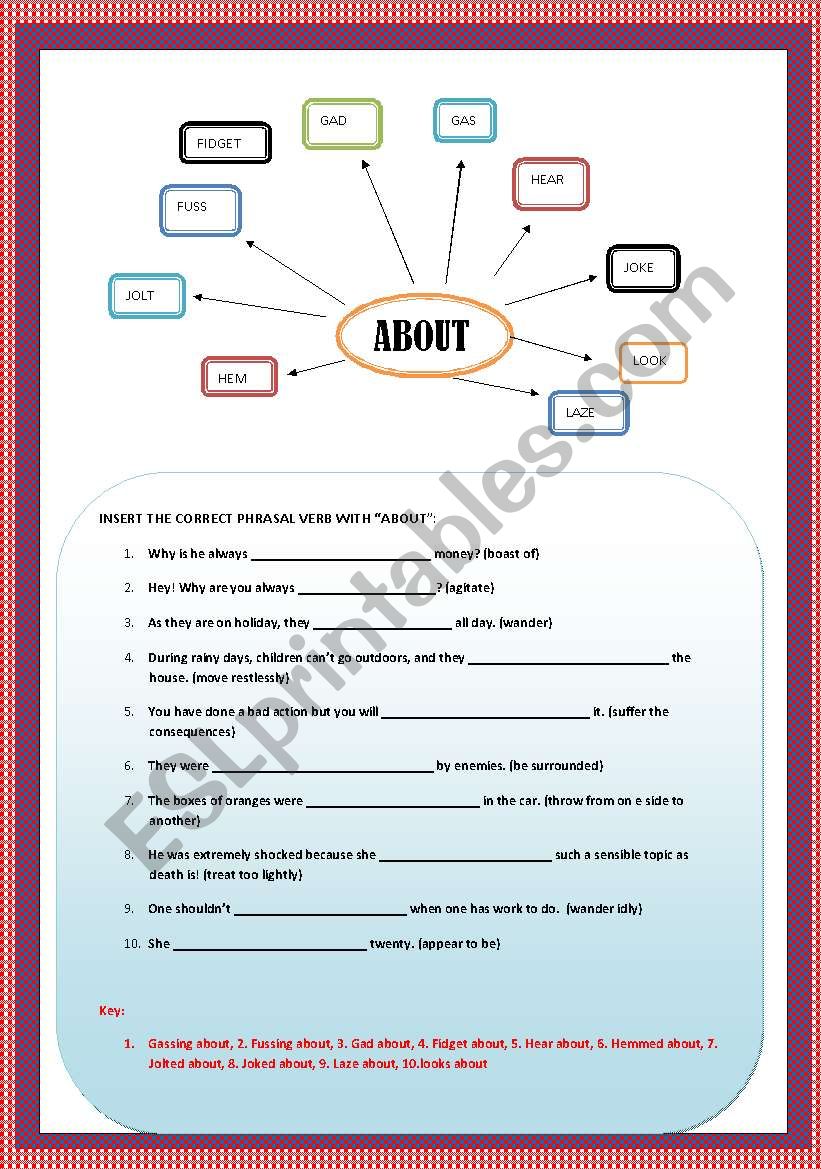 PHRASALS WITH ABOUT worksheet