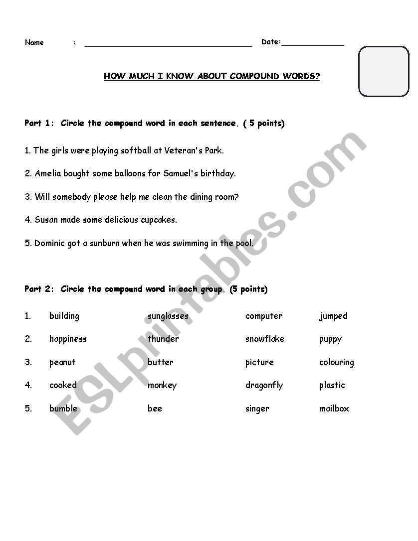 compound words worksheet