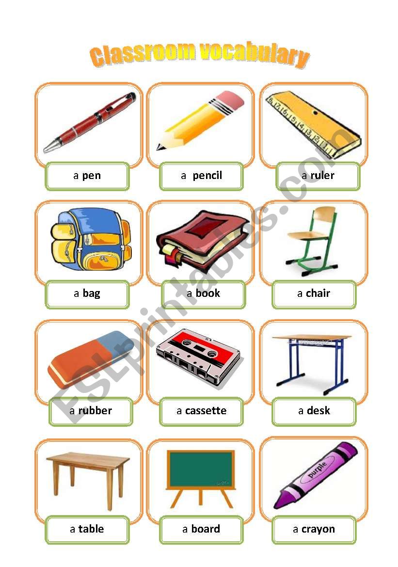 Classroom vocabulary - poster (editable, B&W version)