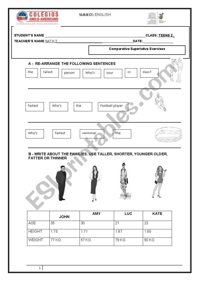 Comparative and Superlative worksheet