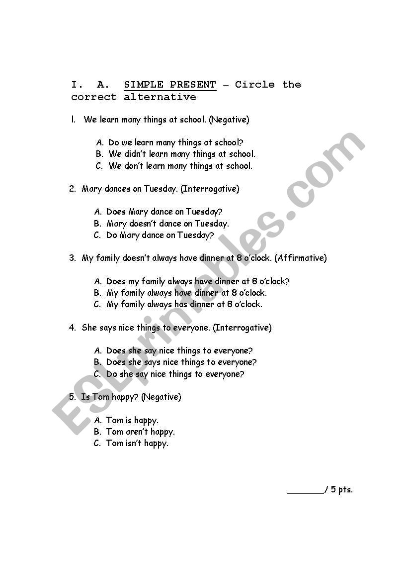 grammar verb tenses worksheet