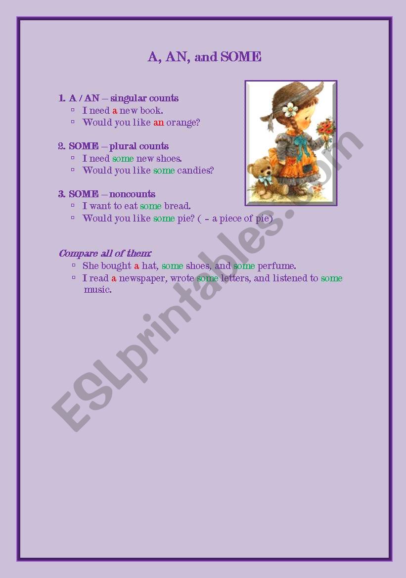 a, an, some worksheet